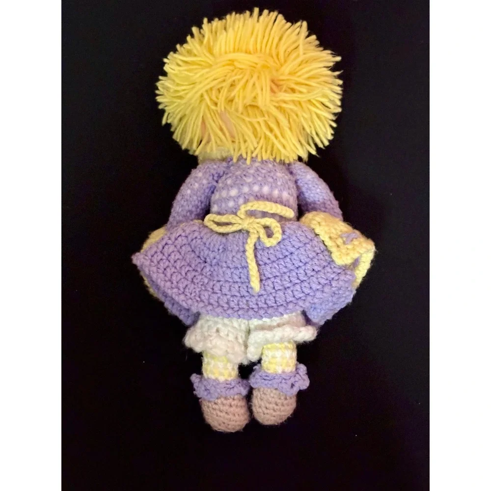 Vintage 1980s Handmade Crochet Doll Komfy Kids Style Vinyl Freckle Face